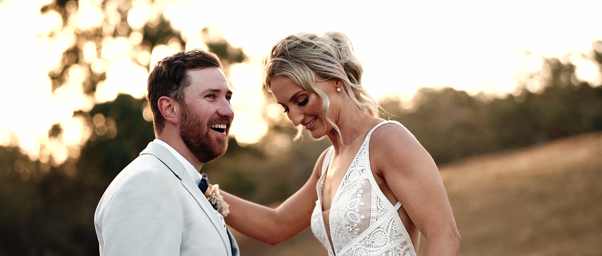 roscrow wedding sunset laughing couple